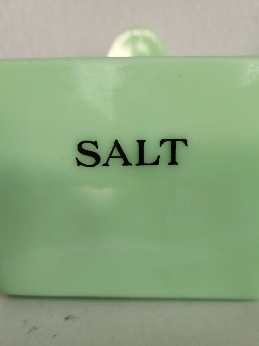 Jeannette Jadeite Jadite SALT BOX Uranium Green Glass Jade ite No Lid Very HTF